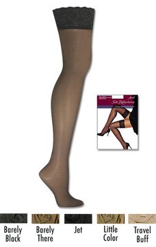 3-Pack Hanes Silk Reflections Lace Top Thigh Highs Hosiery 0A444, Barely Black, EF