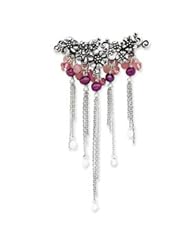 Sterling Silver Lavender Agate/FW Cultured Pearl/Rose Qtz/Crystal Pin - QP448