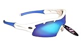 RayZor Professional Lightweight UV400 White Sports Wrap Golf Sunglasses, With a 1 Piece Vented Blue Iridium Mirrored Anti-Glare Lens.