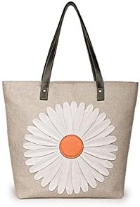 Tide fashion canvas handbag portable shoulder bag big bag ladies straw beach bag (Off white)