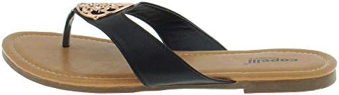 Capelli New York Faux leather shallow hooded thong with medallion trim Ladies Flip Flop Black 9