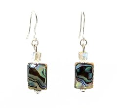 Earrings - E328 - Genuine Abalone Shell and Fire-Polished Glass Beads ~ Rectangle