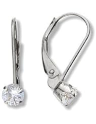 April 10 Karat White Gold Genuine 0.60tcw. 4mm White Topaz Leverback Earrings for Girls