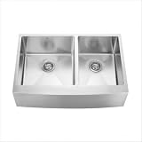 Vigo Industries VGR3320BL Stainless Steel Farmhouse Style Double Bowl Kitchen Sink, Steel