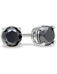 Round Cut Black Diamond Stud AAA Quality in 14k White Gold 0.60 ctw - Free Shipping