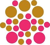 Set of 90 - Hot Pink / Metallic Copper Circles Polka Dots Vinyl Wall Graphic Decals Stickers