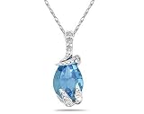 Pear Shaped Blue Topaz and Diamond Pendant in White Gold