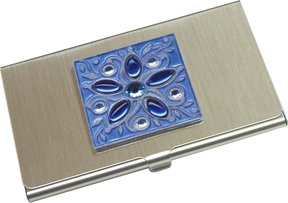 Blue Gem Flower Business Card Holder / Case