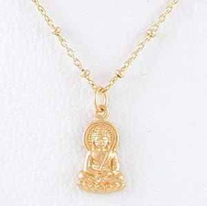 Small Sitting Young Buddha Pendant or Charm in Gold Vermeil on a 16" Gold Filled Saturn Chain, #8302