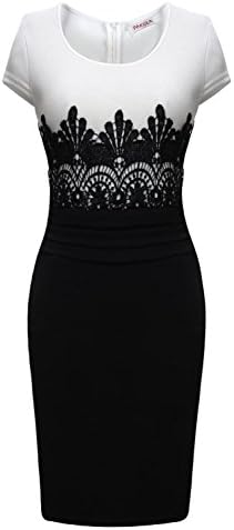 PAKULA Scoop Neck Contrast-Waist Embroidered Lace Bodycon Slim Dress