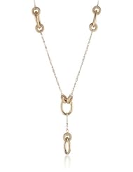 14K Yellow Gold Oval and Circles Y-Shaped Necklace, 17.5"