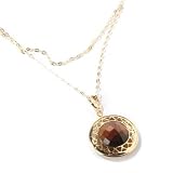 14K Gold Faceted Red Tiger Eye Pendant w/ 19.25 Chain
