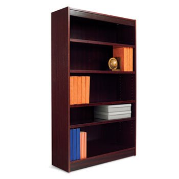 Alera Radius Corner Bookcase, Finished Back, Wood Veneer, 6-Shelf, 36 W by 12 D by 72 H, Mahogany