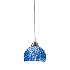 ELK Lighting 10143-1PB Cira 1 Light Mini Pendant in Satin Nickel with Blue glass by Elk
