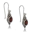 Red Garnet Dangle Oval Earrings in Sterling Silver