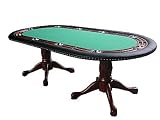 Furniture Poker Table Dark Honey Finish with 3 Removable Felts & 10 Stainless Steel Cups