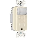 NIGHT LIGHT GFCI COMBINATION, Lengrad, Pass & Seymour GFI Nightlight Led soft white light. WARM SOFT SECURE GLOW. COZY FEELING! Ambient light sensor turns on nightlight when room is dark, 20 year life expectancy eliminates need for bulb replacement. IVORY 1594-NTLI
