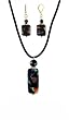 Necklace - N528 - Murano Glass Style Pendant hung on 16" Black Velvety Flock Cord + 2" Extension Chain AND matching Earrings ~ Rectangle Shape