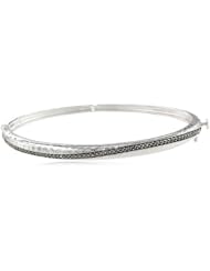Judith Jack "Silver Halo" Sterling Silver and Marcasite Hammered Oval Bangle Bracelet, 2.7"