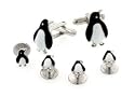 Silver plated and enamel penguin cufflinks and shirt studs formal set with presentation box. Made in the U.S.A