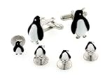 Silver Plated And Enamel Penguin Cufflinks And Shirt Studs Formal Set With Presentation Box. Made In The U.s.a