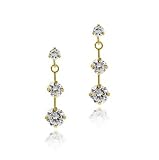 14k Gold Triple CZ Stud Dangle Earrings