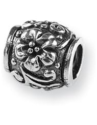 Floral Barrel Charm in Silver for 3mm Charm Bracelets