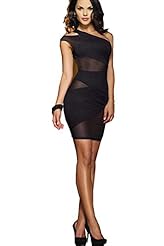 Sexy Polyester/Rayon/Spandex One Shoulder Sleeveless Open-Back Asymmetric Illusion Club Dress/Mini Dress 