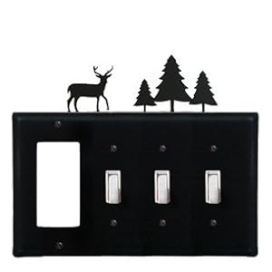 Monazite EGSSS-203 Deer and Pine Trees – GFI, Switch, Switch, Switch Electric Cover Powder Metal Coated