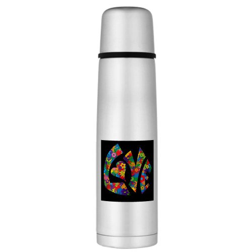 Large Thermos Bottle Love Flowers 60s Colors