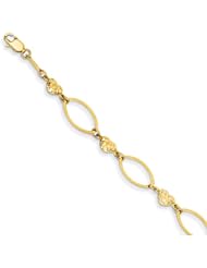 14k Yellow Gold Puff Heart & Flat Oval Bracelet