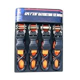 Neiko Ratcheting Tie-Down Set - Four 1-Inch x 15 Ft - Soft-Grip Levers - PVC-Coated Hooks