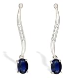 14K White Gold Genuine Oval Sapphire and Diamond Dangle Drop Earrings