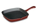 Cuisinart Chef's Classic Enameled Cast Iron 9-1/4-Inch Square Grill Pan, Cardinal Red