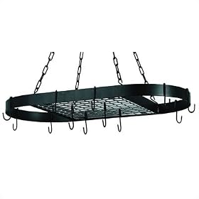 Buy 32.5 x 17 Oval Matte Black Hanging Pot Rack 12 Hooks Chain by Old