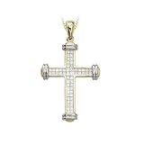 14K Two Tone Gold 2/3 ct. Princess Cut Diamond Cross Pendant with Chain