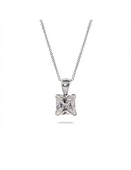 Solitaire Sparkling Princess Cut CZ Sterling Silver Pendant