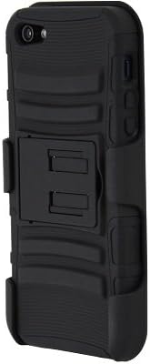 Cell Xcessories Rugged Tough Layered Black Hybrid Hard Beltclip Holster Case For Apple iPhone 5 5G 6th Gen + 2 CellJoy HD Clear Screen Protector Guards [CellJoy Retail Packaging]