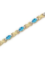 14K Yellow Gold Oval Blue Topaz and Diamond Bracelet