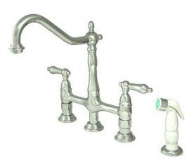 Elements of Design New Orleans Satin Nickel Deck Mount Kitchen Faucet with Metal Lever