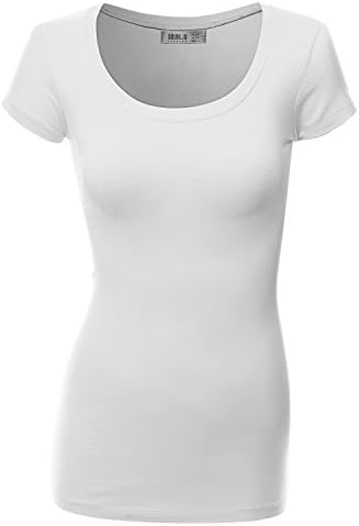 Doublju Women Topless Round Neck Rolled up Tee Crewneck LIGHTSLIVER T-shirt,S