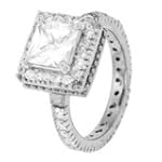 Sterling Silver Solitaire Engagement Ring With Princess Cut Cubic Zirconia in Four Prongs in Semimount Setting