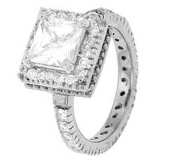 Sterling Silver Solitaire Engagement Ring With Princess Cut Cubic Zirconia in Four Prongs in Semimount Setting