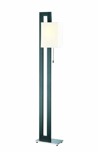 Lite Source LS-8837 Benito Floor Lamp, Polished Steel And Black with White Fabric Shade On Sale