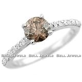 Nice Round 1.08ct Brown Diamond 14k White Gold Engagement Ring