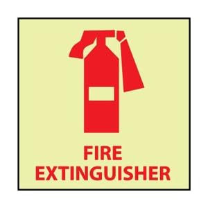 GL149R – Fire, Fire Extinguisher, Graphic, 7\” X 7\”, .050\” Rigid Plastic Glow