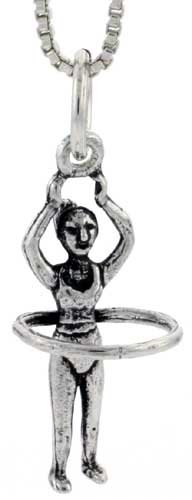 Sterling Silver Hula Hoop Girl Pendant, 7/8 in. (22mm) tall