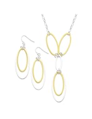 Genuine .925 Sterling Silver & Vermeil Polished Drop Necklace & Earring Set. 100% Satisfaction Guaranteed.