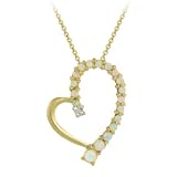 18k Gold Plated Sterling Silver Diamond-Accent Created-Opal Thin Journey Off Center Heart Pendant with Rolo Chain, 18