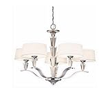 Kichler Lighting 42030CH Crystal Persuasion 5-Light Chandelier, Chrome and White Linen Fabric Shades with Satin-Etched Glass Diffusers